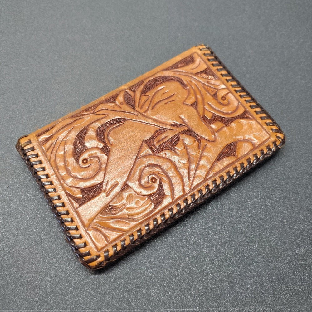 Vintage Tooled Leather Wallet Brown Western Floral